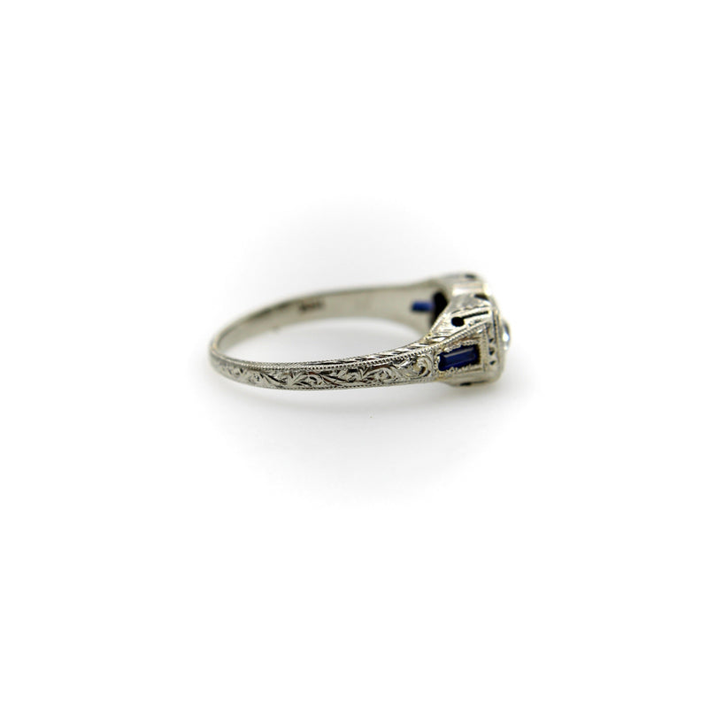 18K Gold Edwardian/Art Deco Two Stone Diamond Ring with Sapphires Ring Kirsten's Corner Jewelry 