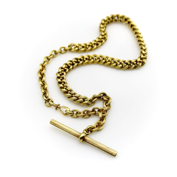 Victorian 14K Gold Pocket Watch Chain Necklace with T-Bar Chain Kirsten's Corner 