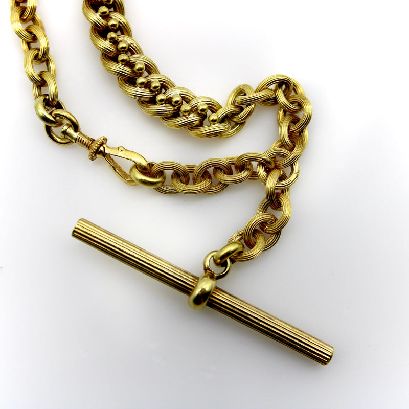 Victorian 14K Gold Pocket Watch Chain Necklace with T-Bar Chain Kirsten's Corner 