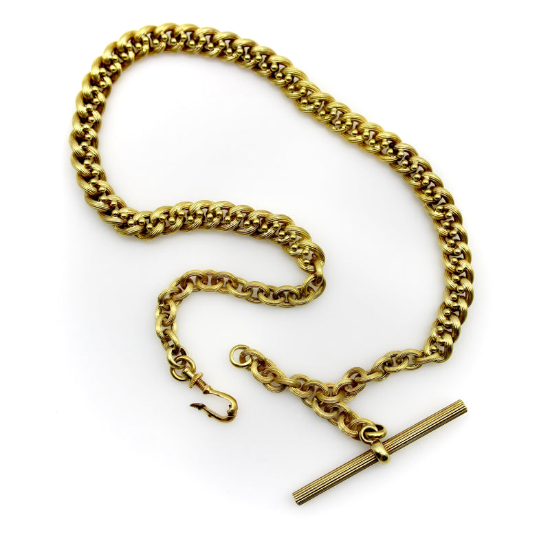 Victorian 14K Gold Pocket Watch Chain Necklace with T-Bar Chain Kirsten's Corner 