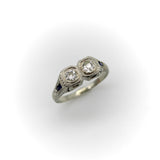 18K Gold Edwardian/Art Deco Two Stone Diamond Ring with Sapphires Ring Kirsten's Corner Jewelry 