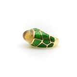 Vintage 18K Gold Citrine Cabochon and Green Enamel Roberto Legnazzi Ring ring Kirsten's Corner 