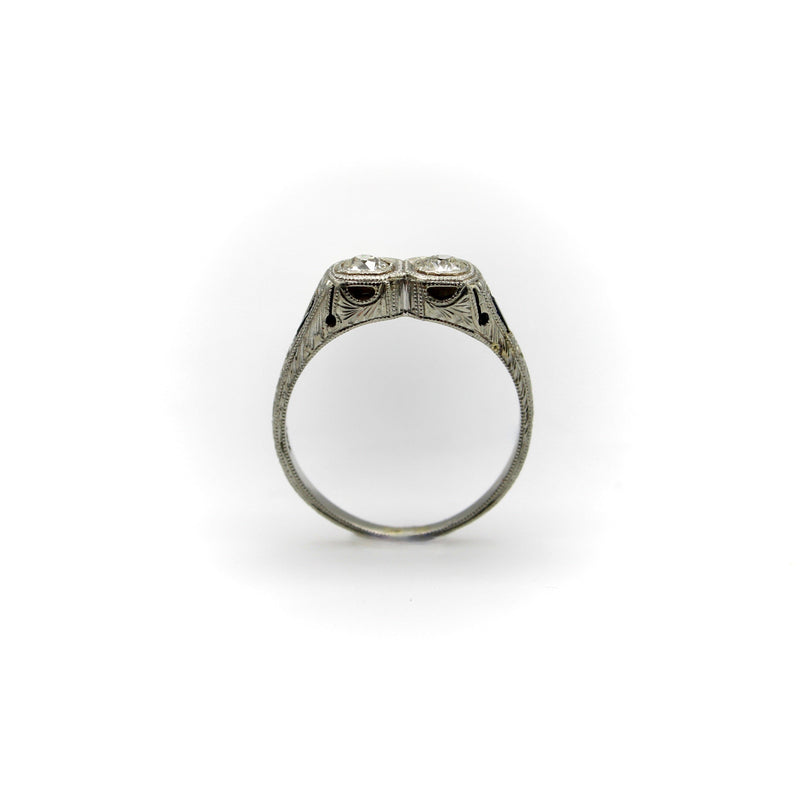 18K Gold Edwardian/Art Deco Two Stone Diamond Ring with Sapphires Ring Kirsten's Corner Jewelry 