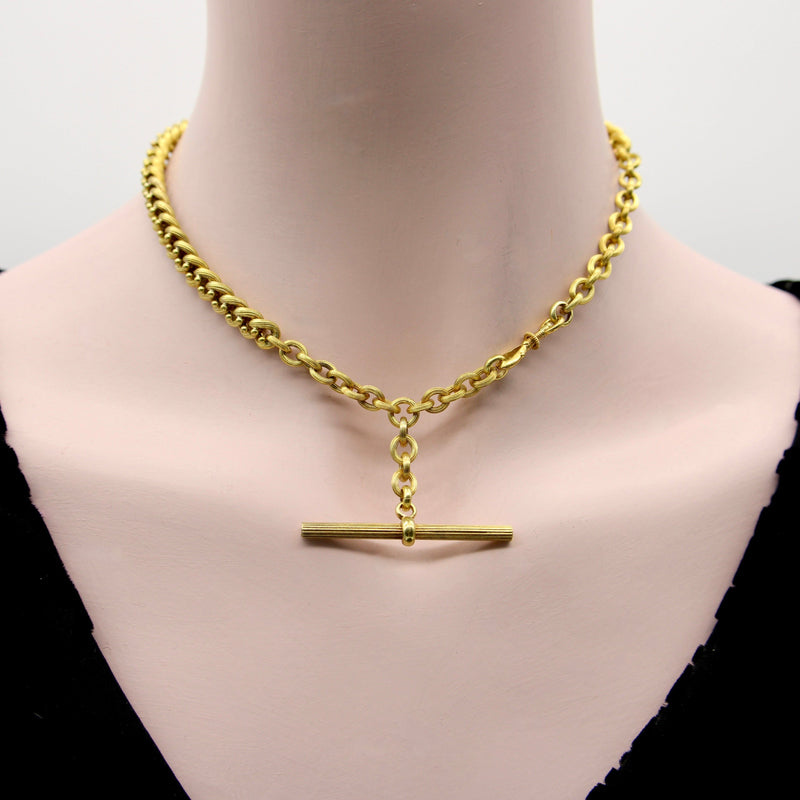 Victorian 14K Gold Pocket Watch Chain Necklace with T-Bar Chain Kirsten's Corner 