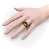 Vintage 18K Gold Citrine Cabochon and Green Enamel Roberto Legnazzi Ring ring Kirsten's Corner 