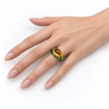 Vintage 18K Gold Citrine Cabochon and Green Enamel Roberto Legnazzi Ring ring Kirsten's Corner 
