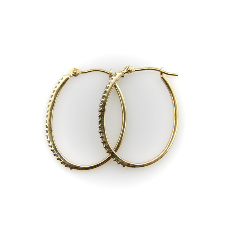 14K Gold Pave Diamond Oval Hoop Earrings Earrings Kirsten's Corner 