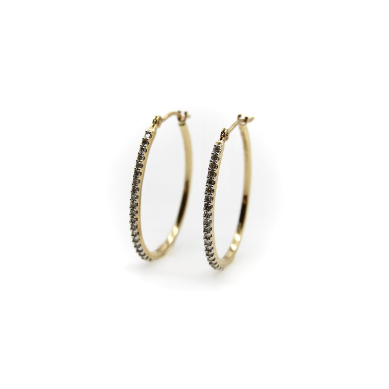 14K Gold Pave Diamond Oval Hoop Earrings Earrings Kirsten's Corner 