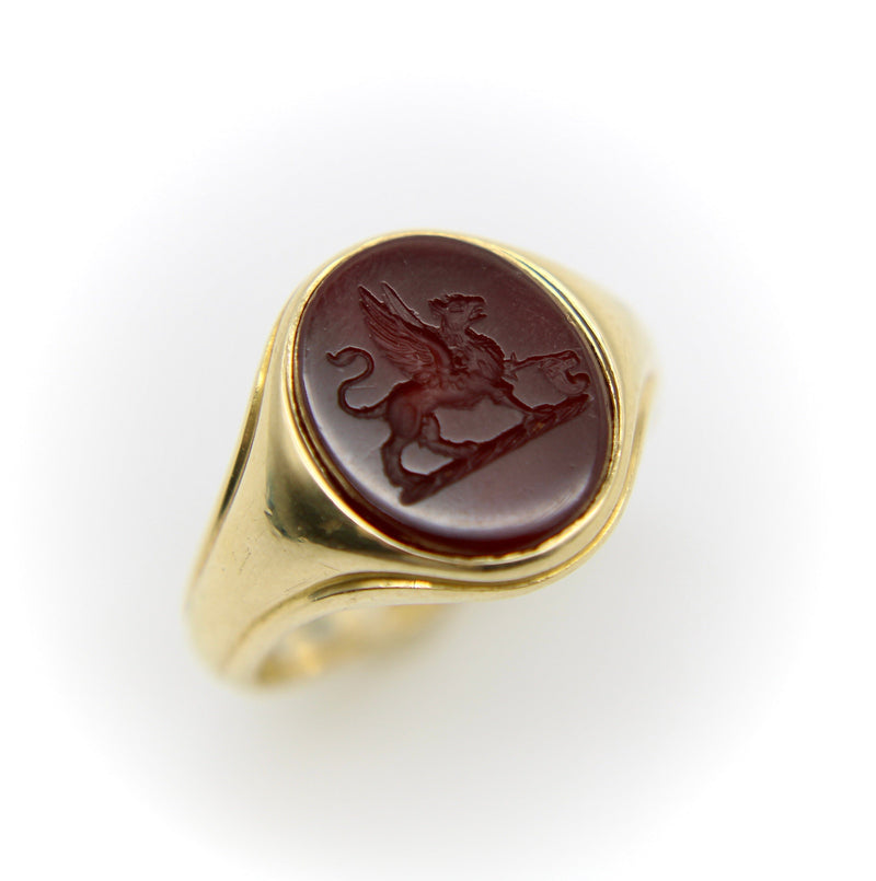 18K Gold Early Victorian Agate Griffin Intaglio Signet Ring Ring Kirsten's Corner 