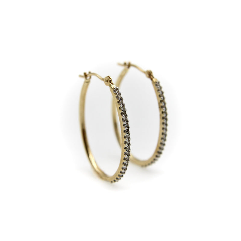 14K Gold Pave Diamond Oval Hoop Earrings Earrings Kirsten's Corner 