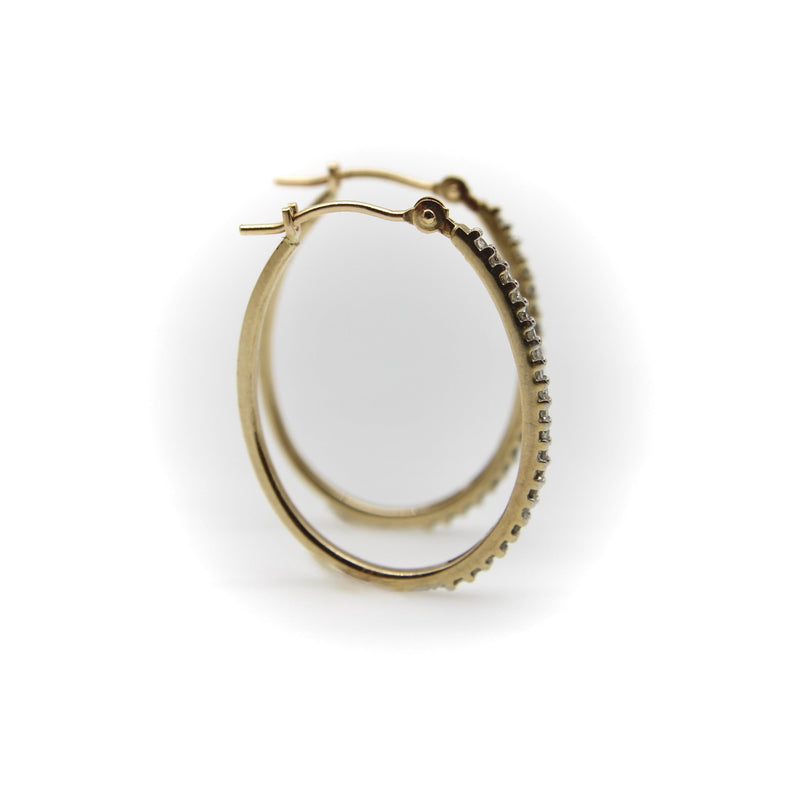 14K Gold Pave Diamond Oval Hoop Earrings Earrings Kirsten's Corner 
