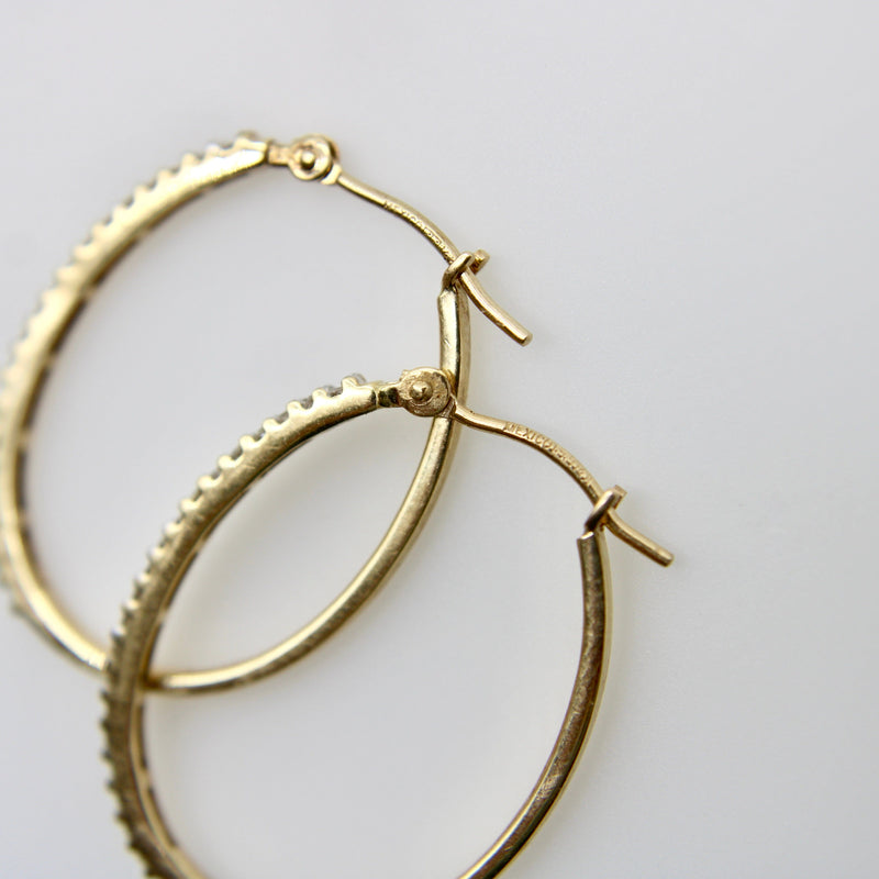 14K Gold Pave Diamond Oval Hoop Earrings Earrings Kirsten's Corner 