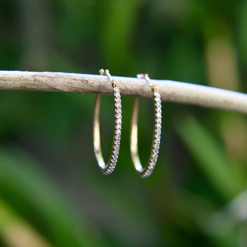 14K Gold Pave Diamond Oval Hoop Earrings Earrings Kirsten's Corner 