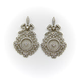 Edwardian 18K White Gold Pave Diamond Earrings with Bows and Floral Medallions Earrings Kirsten's Corner 