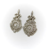 Edwardian 18K White Gold Pave Diamond Earrings with Bows and Floral Medallions Earrings Kirsten's Corner 