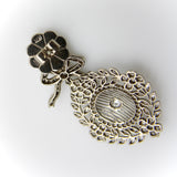 Edwardian 18K White Gold Pave Diamond Earrings with Bows and Floral Medallions Earrings Kirsten's Corner 