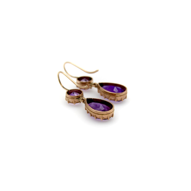 Victorian 12K Gold Collet Set Amethyst Drop Earrings earrings Kirsten's Corner 