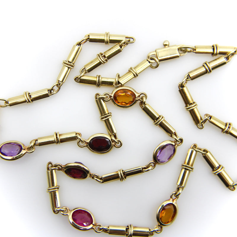 14K Gold Vintage Italian Multi-Gemstone Necklace Chains Kirsten's Corner 
