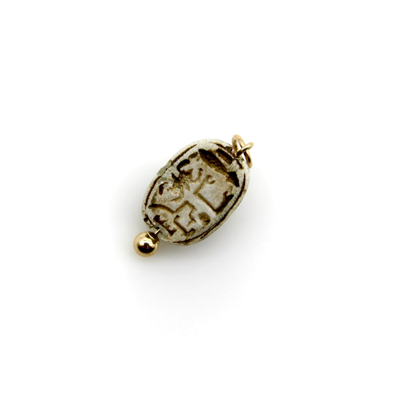 Egyptian Revival Beige Faience Scarab Pendant with 14K Gold Mount pendant, Charm Kirsten's Corner 