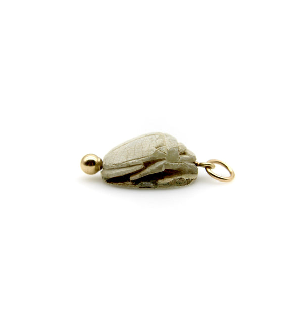 Egyptian Revival Beige Faience Scarab Pendant with 14K Gold Mount pendant, Charm Kirsten's Corner 