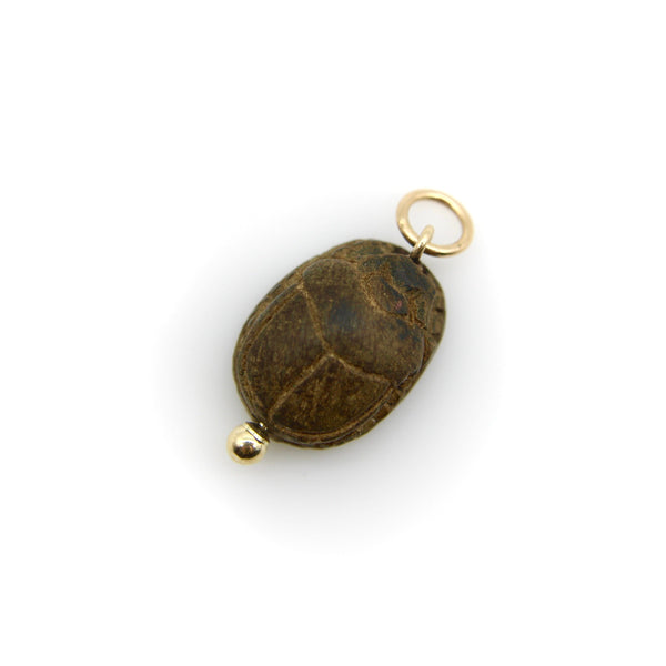 Egyptian Revival Brown Faience Scarab Pendant with 14K Gold Mount pendant, Charm Kirsten's Corner 