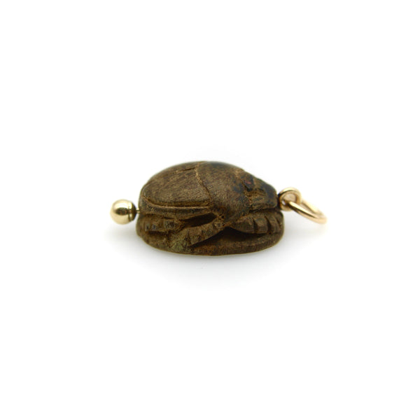 Egyptian Revival Brown Faience Scarab Pendant with 14K Gold Mount pendant, Charm Kirsten's Corner 