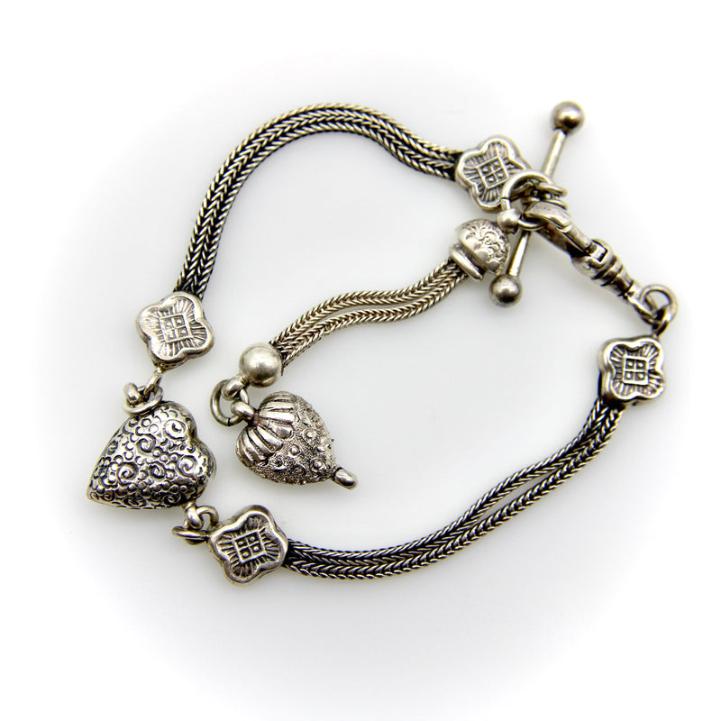 Sterling Silver Victorian Albertina Watch Chain or Bracelet with Heart Chain Kirsten's Corner 