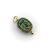 Egyptian Revival Faience Turquoise and Brown Scarab Pendant with 14K Gold Mount pendant, Charm Kirsten's Corner 