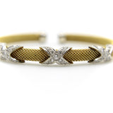 Vintage 14K Gold Woven Cuff Bracelet with Diamond X Details Bracelet Kirsten's Corner 