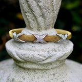 Vintage 14K Gold Woven Cuff Bracelet with Diamond X Details Bracelet Kirsten's Corner 