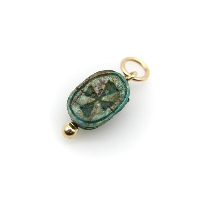 Egyptian Revival Small Turquoise Faience Scarab Pendant with 14K Gold Mount pendant, Charm Kirsten's Corner 