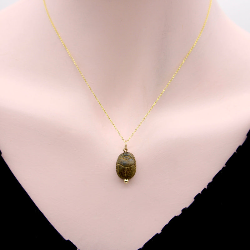 Egyptian Revival Brown Faience Scarab Pendant with 14K Gold Mount pendant, Charm Kirsten's Corner 