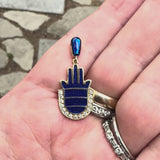 14K Gold and Blue Enamel Hamsa Pendant with Diamonds