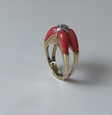 14K Gold Coral and Diamond Modernist Ring