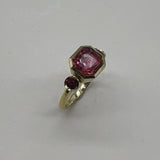 Signature 18K Gold Peach Tourmaline and Ruby Three-Stone Ring