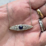 Victorian 14K Gold Diamond and Sapphire Eye-Shaped Pendant Necklace