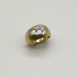 Edwardian 18K Gold Hand-Hammered Rubover Setting Old European Cut Diamond Ring