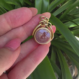 Victorian 18K Gold Swivel Fob with Compass and Hardstone Intaglio