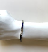 18K White Gold Diamond and Sapphire Art Deco Line Bracelet