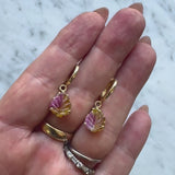 14K Gold Hand-Carved Signature Watermelon Tourmaline Leaf Huggie Earrings
