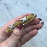 Vintage 14K Gold Woven Cuff Bracelet with Diamond X Details