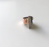Art Deco Platinum Topped Diamond and Sapphire Ring with 14K Gold Shank
