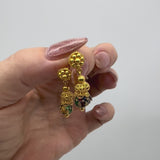 22K Gold Indian Cannetille Dangle Earrings with Multi Color Enamel