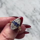 Victorian 18K Gold Rose Cut Diamond and Sapphire Navette Ring