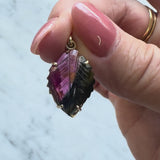 14K Gold Signature Watermelon Tourmaline Carved Leaf Pendant