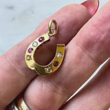 Victorian 18K Gold Diamond and Ruby Horseshoe Pendant