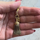 14K Gold Victorian Fancy Link Long Chain with Drop and Enameled Tassel