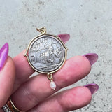 Sterling Silver and 14K Gold Brother Wolf Wailing Wall Medallion