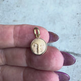 14K Gold and Fossilized Mammoth Tusk Man in the Moon Charm
