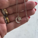 14K White Gold Moon and Star Diamond Necklace
